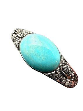 Turquoise Sterling Silver Cuff Bracelet Diamond Butterfly 7 Inch
